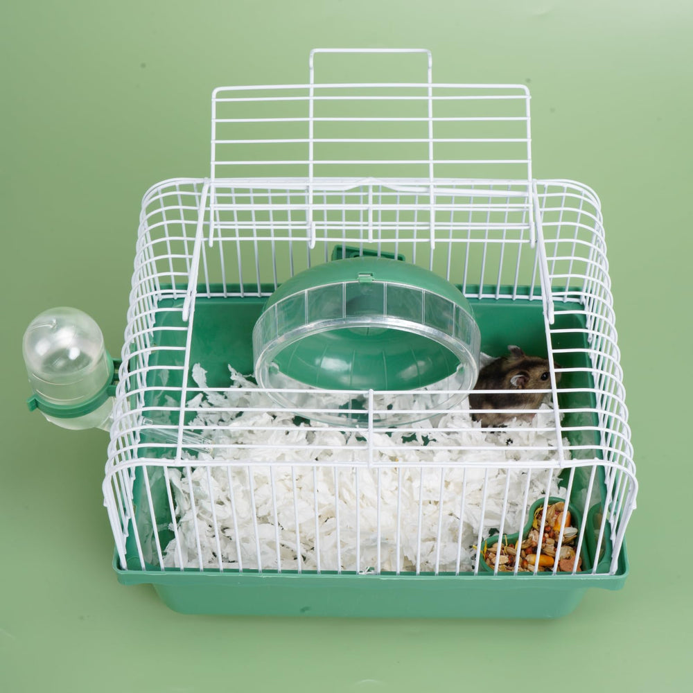 JOUSONTY hamster cage water-bottle-attached provides built-in hydration for trips.