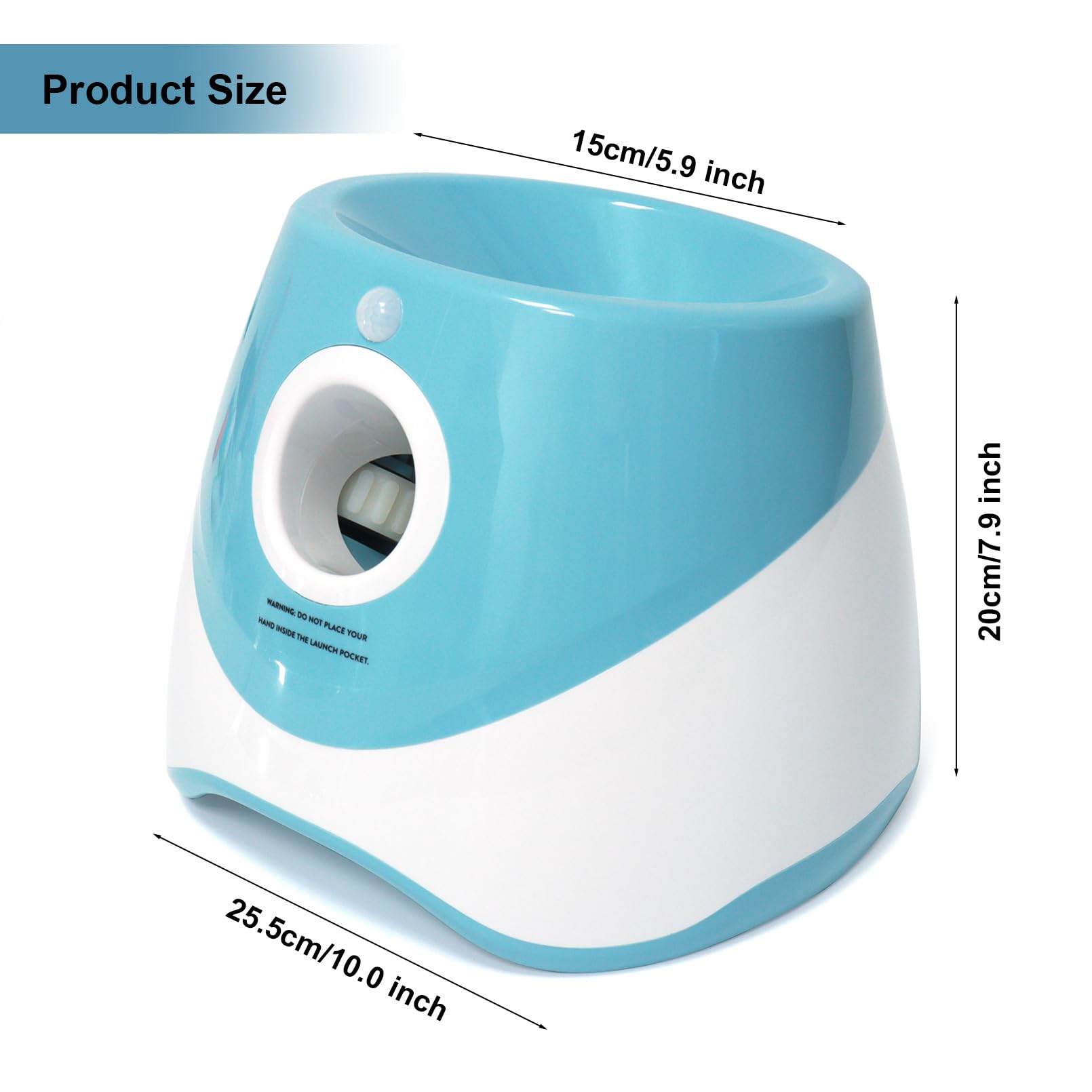 Jovani dog ball launcher blue side view shows compact home-friendly design.