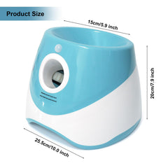 Jovani dog ball launcher blue side view shows compact home-friendly design.