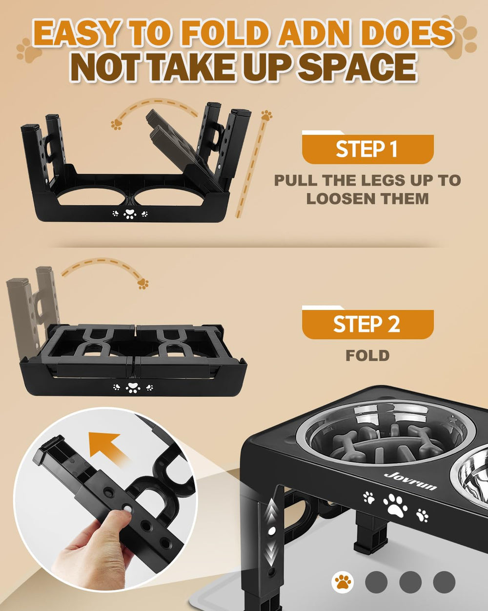 Jovrun elevated dog bowls anti-slip feet keep meals steady and quiet