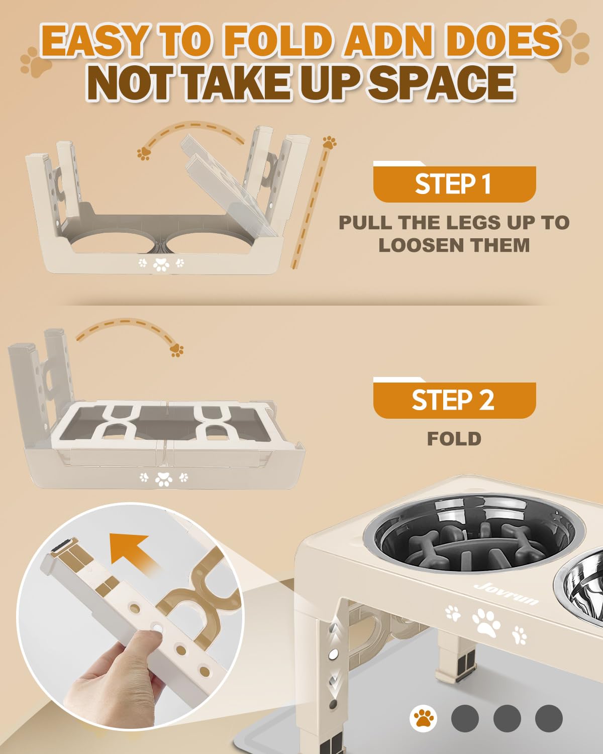 Jovrun foldable-legs-storage fold away easily for compact post-meal storage