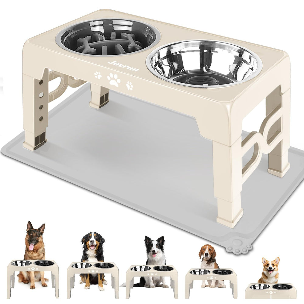 Jovrun elevated dog bowls height settings show five adjustable levels for comfortable meals
