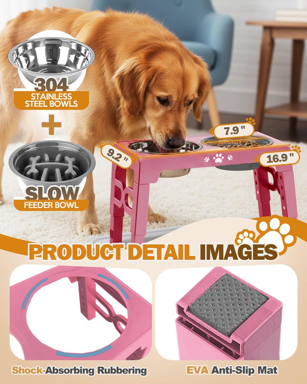 Jovrun elevated dog bowls five-height stand grows with your dog from puppy to adult