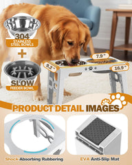 Jovrun five-height adjustable stand fits dogs of all sizes.