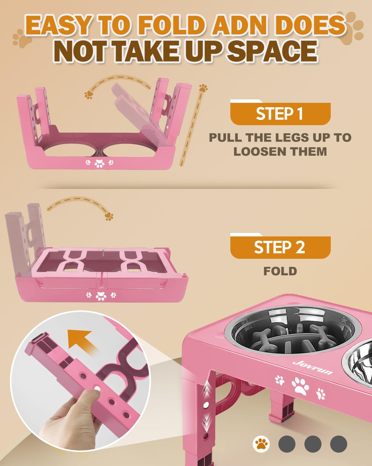 Jovrun folding legs enable compact storage after feeding.