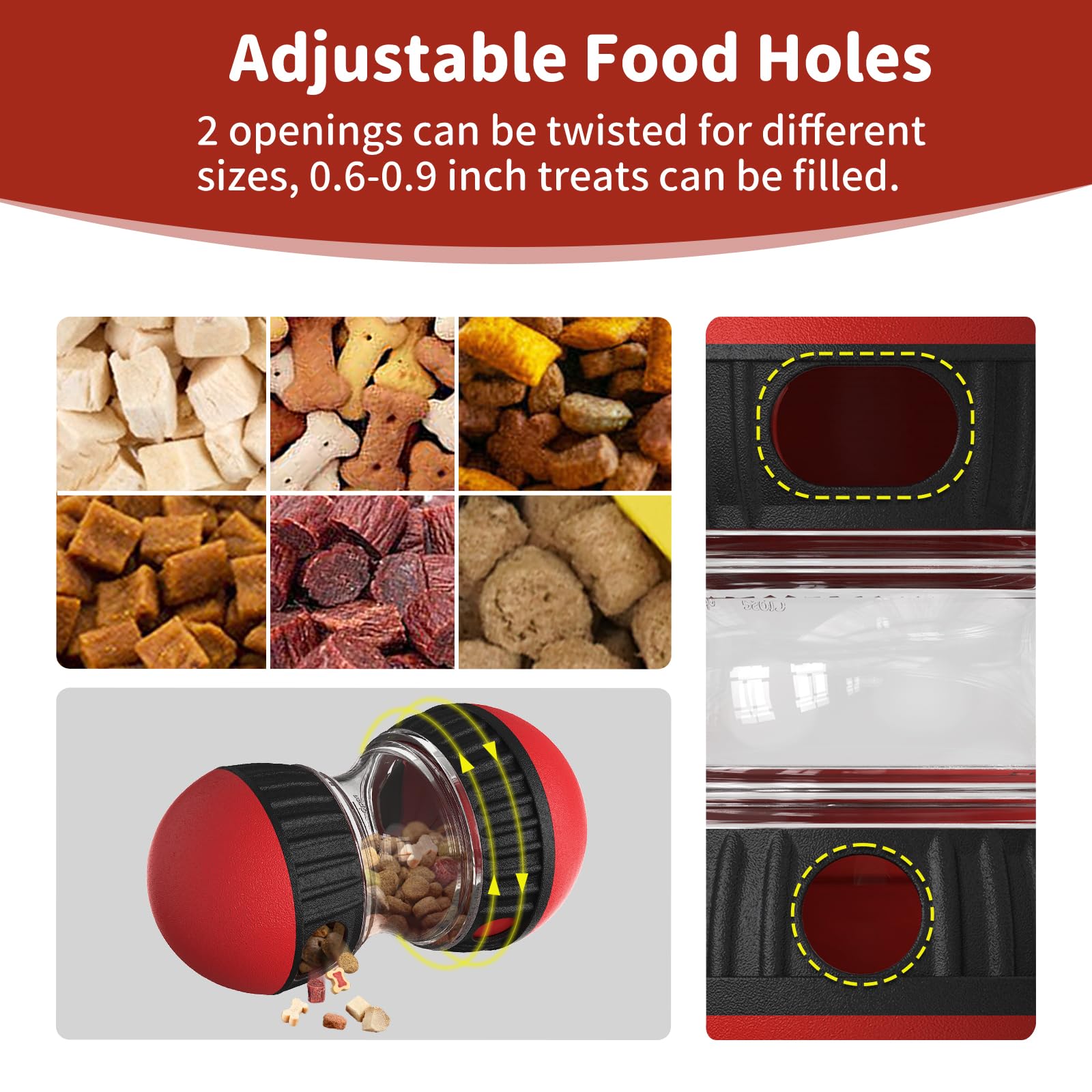 JoyBruko adjustable openings dog treat dispenser red controlling portion size