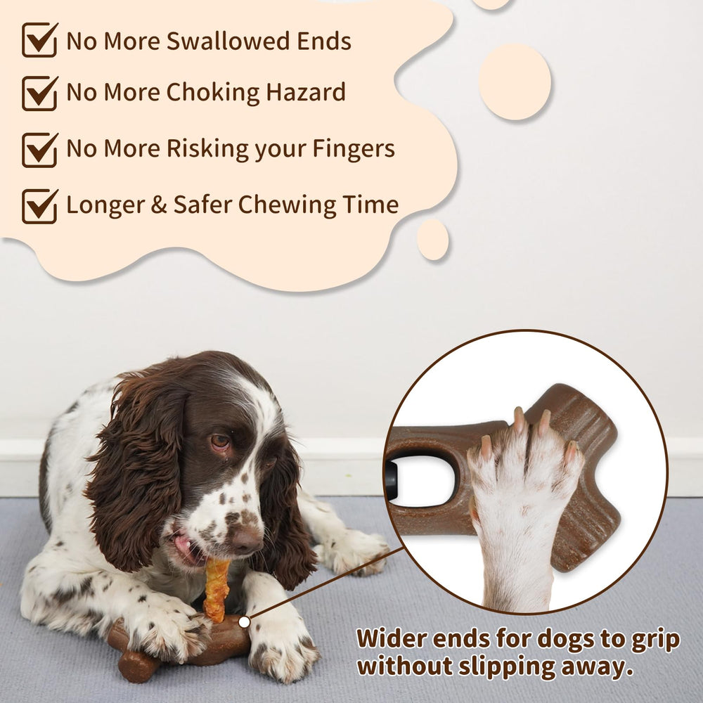 JoyBruko bully stick holder dog chew demonstration showing secure end grip