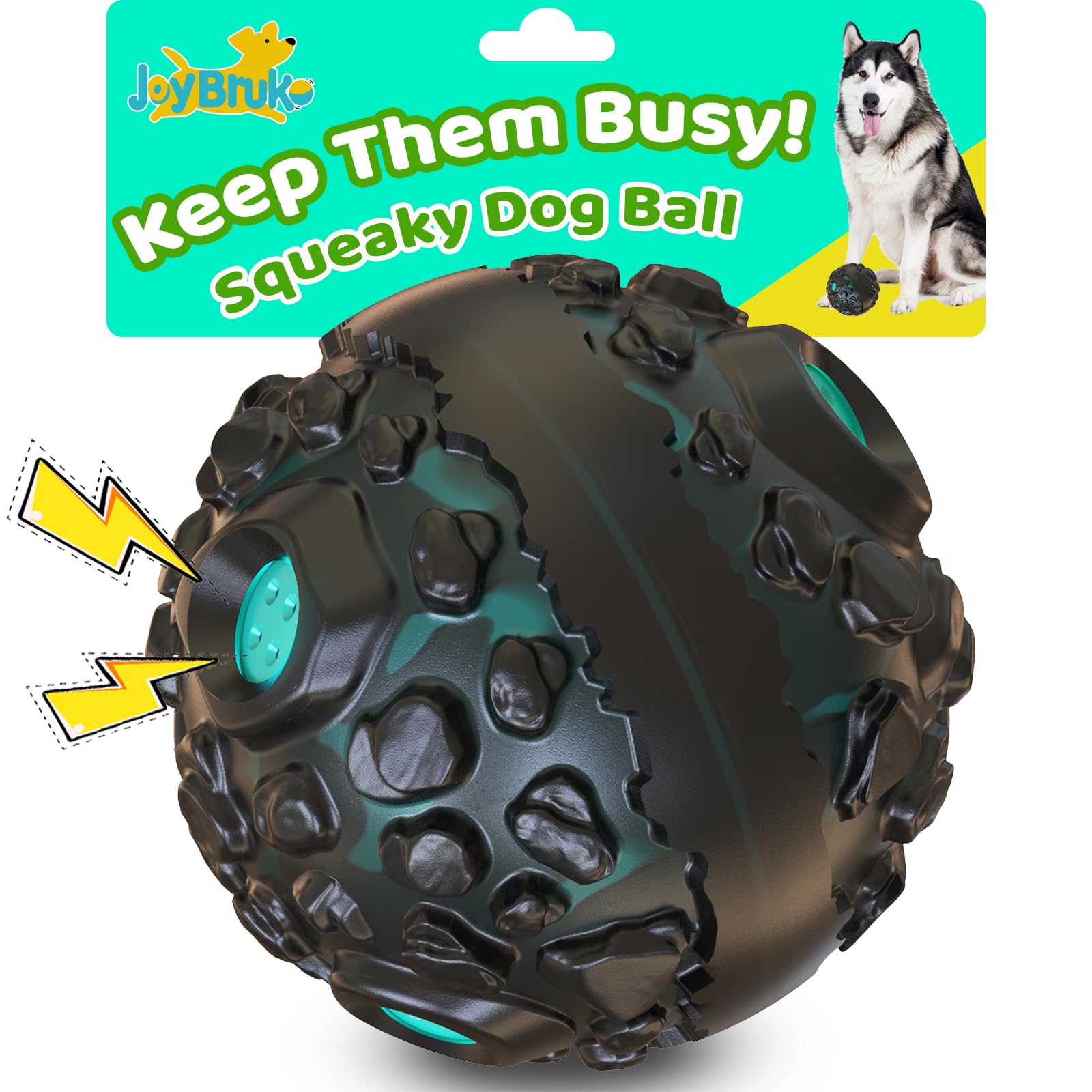 JoyBruko Dog Ball giggle-squeak entices dogs to chase and stay entertained indoors or outdoors.