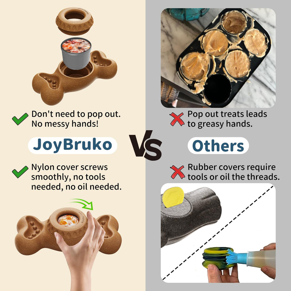 JoyBruko wet-fill grooves allow adding wet treats for enrichment