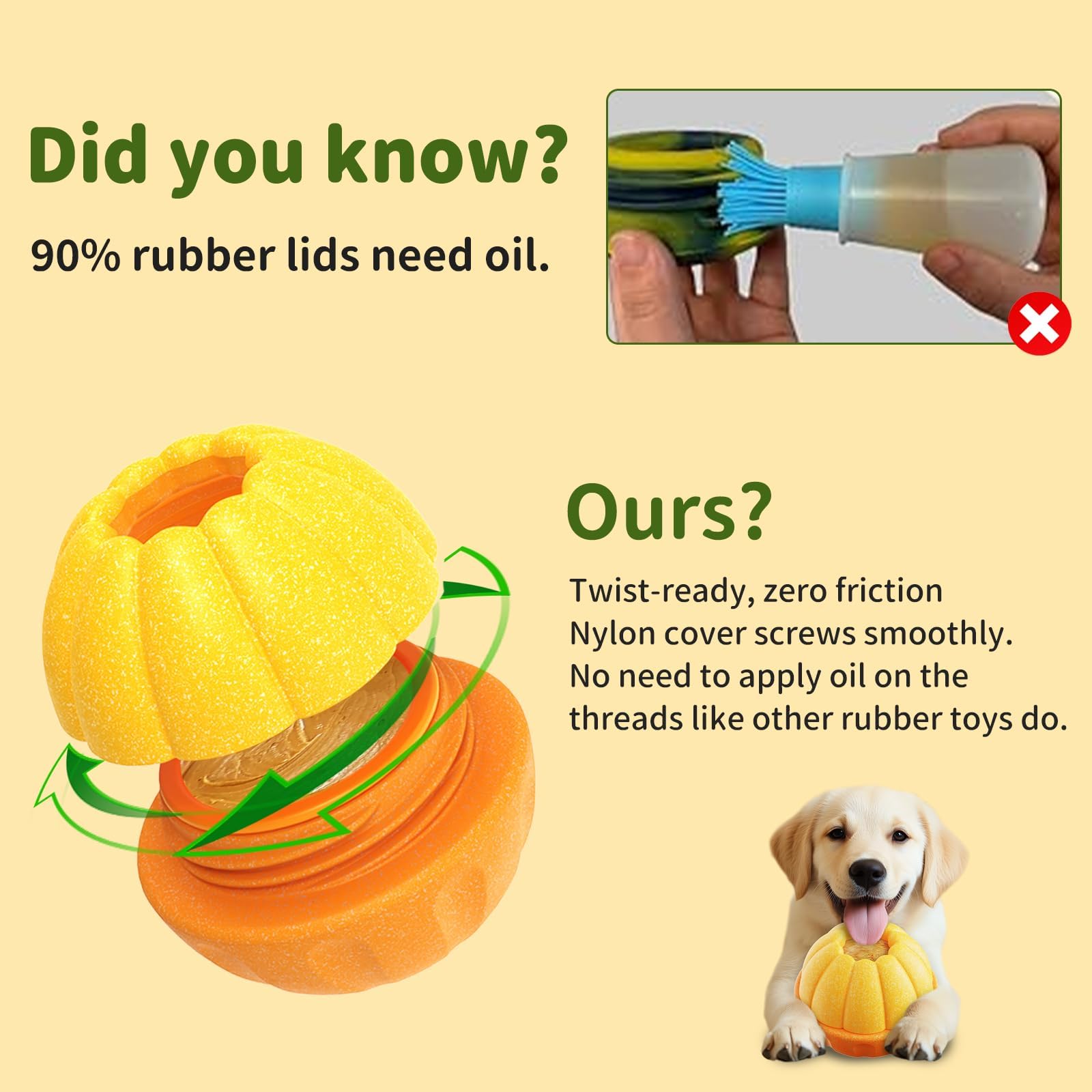 JoyBruko interactive dog toy snack-dispensing-hole enables snack rewards during play.