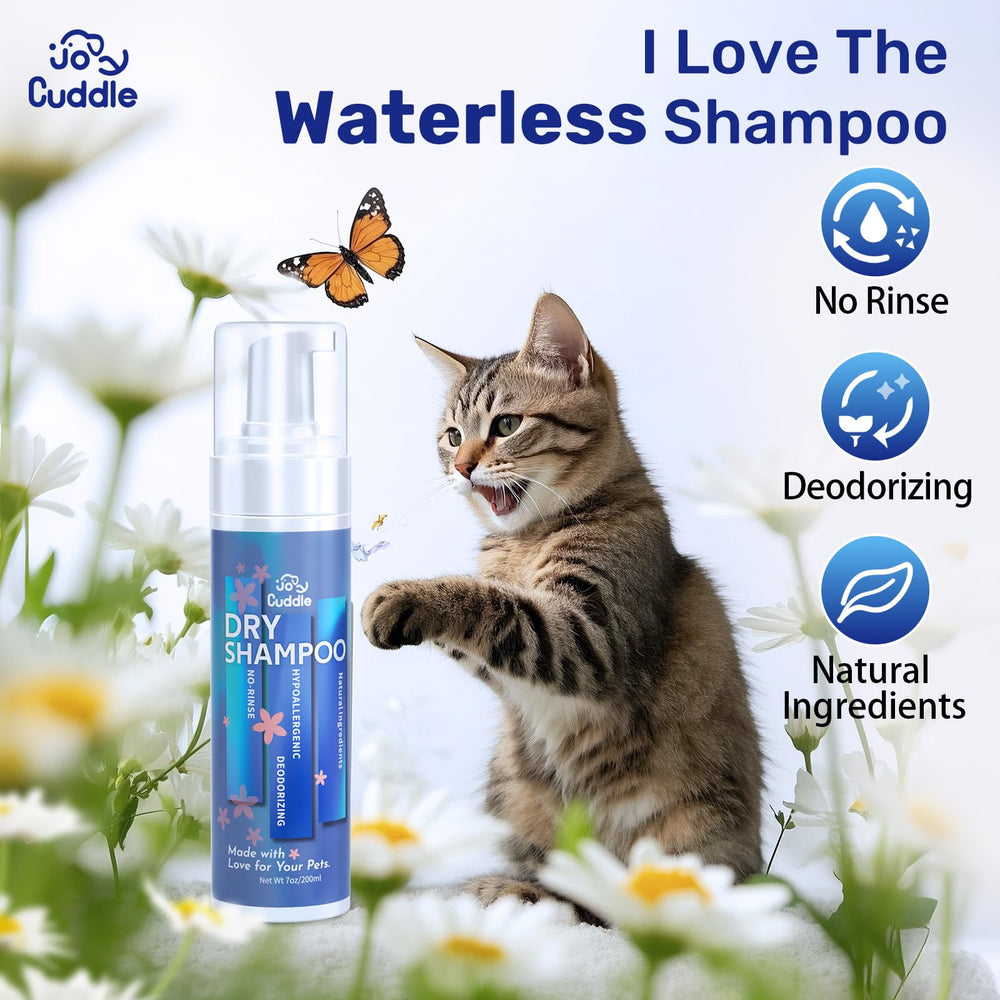 JOYCUDDLE no-rinse foam dispensing shows easy grooming.