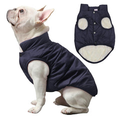 JoyDaog 2Layers fleece-lined dog jacket blue back for full wind protection.