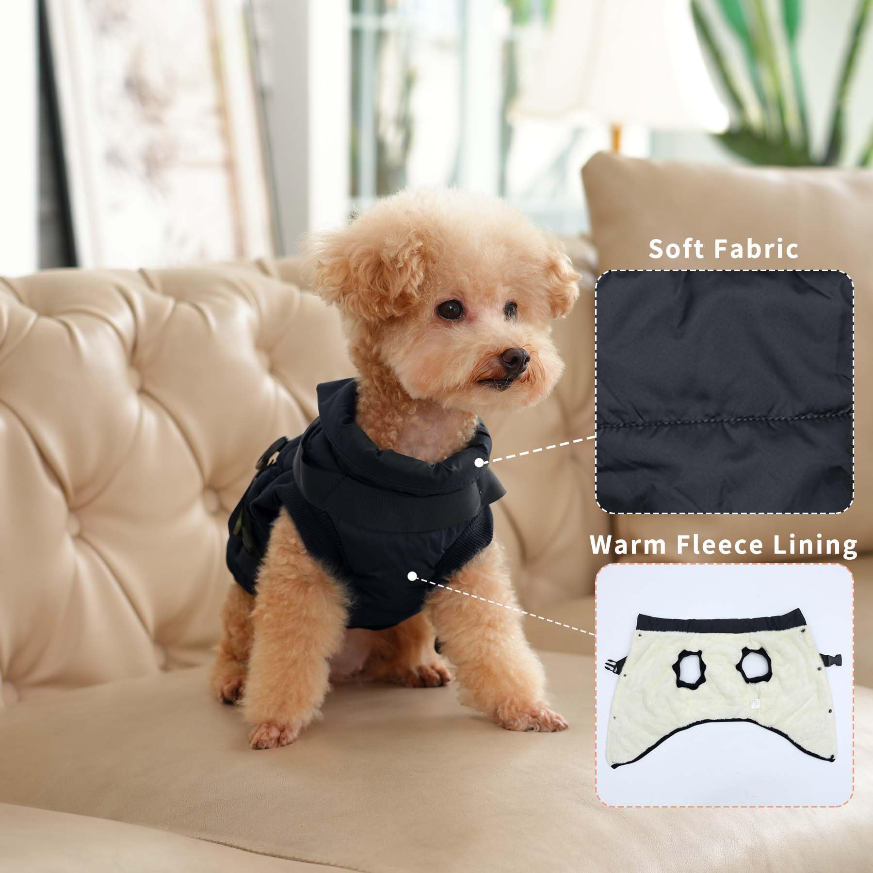 JoyDaog fleece-lined closeup shows warm plush interior for chilly days