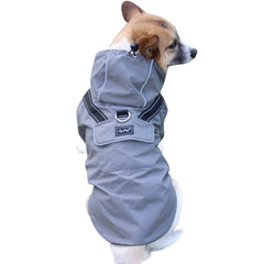 JoyDaog dog raincoat pockets back view supports poop bags and treats