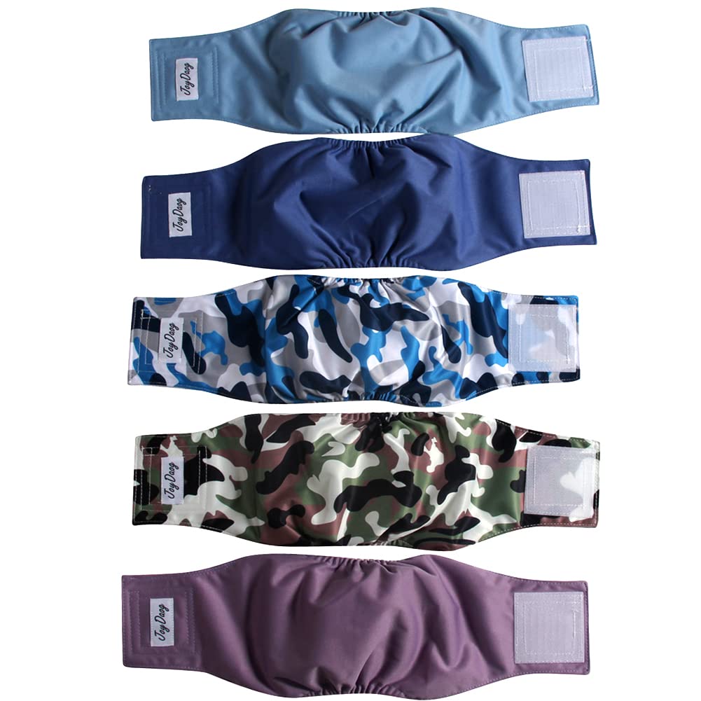JoyDaog belly band L full view demonstrates secure fit for male dogs to prevent leaks.