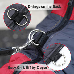 JoyDaog waterproof fabric in red grey colorblocking designed for wet days.