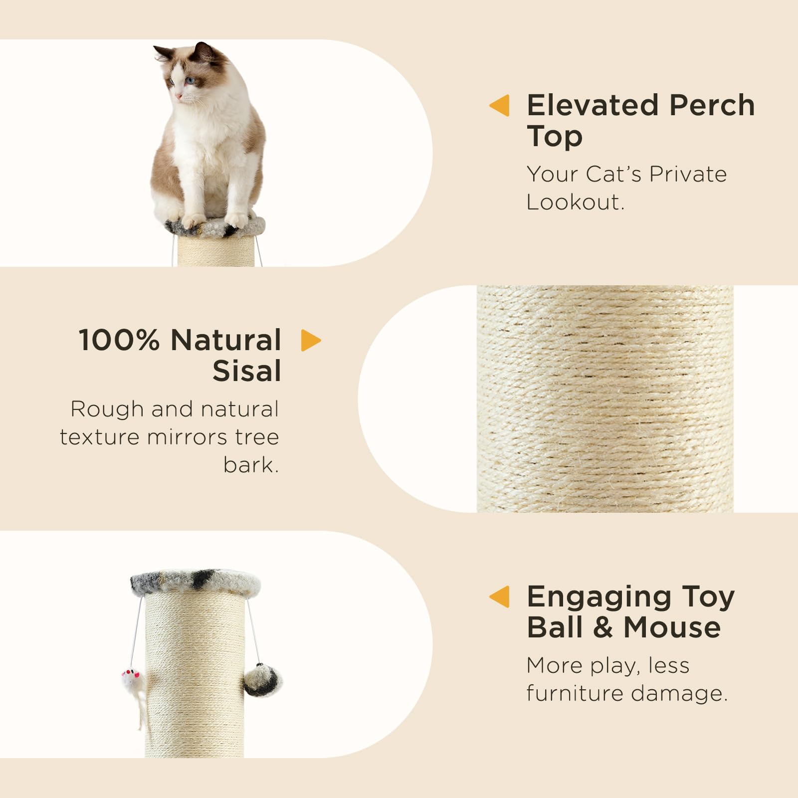 Joydeco cat scratching post mice scene shows engaging scratching and pursuit play.