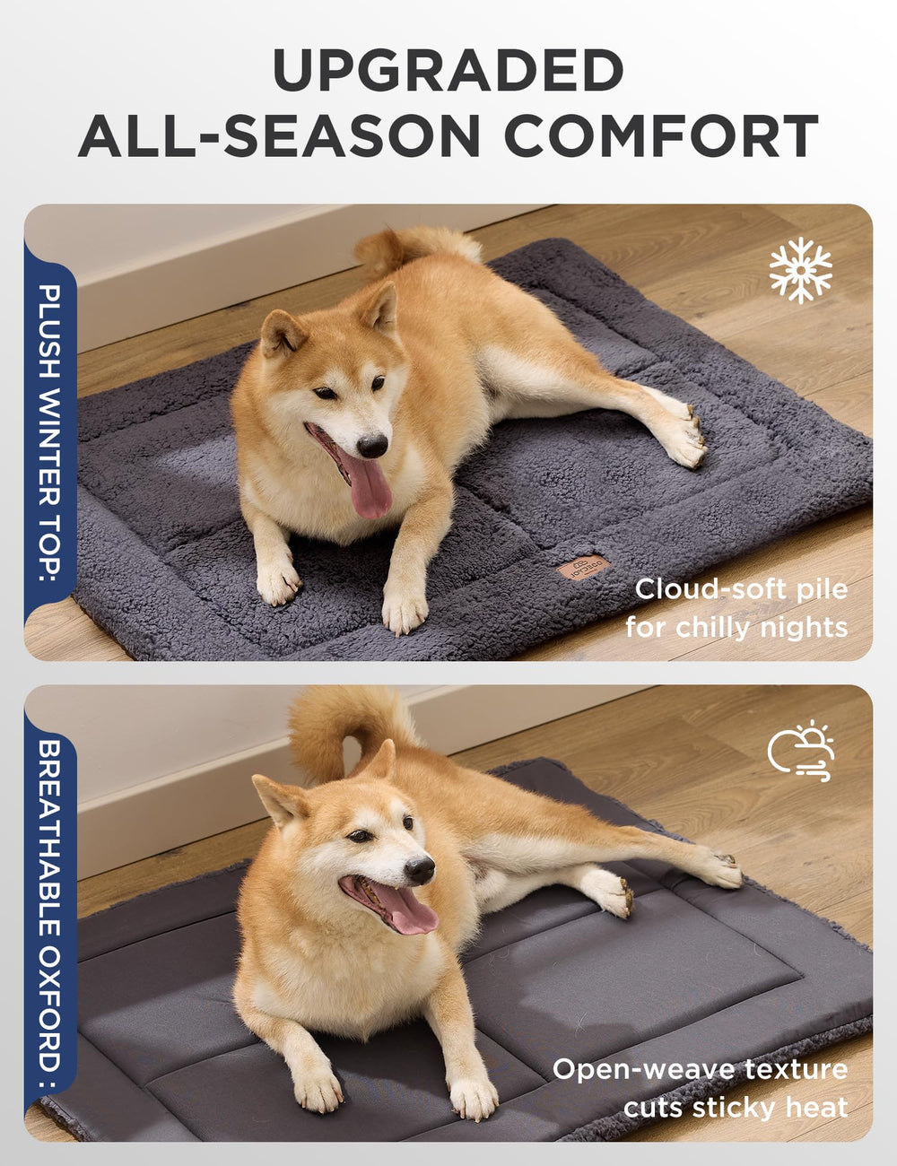 Joydeco dog bed with high-density foam padding for supportive comfort in crates.