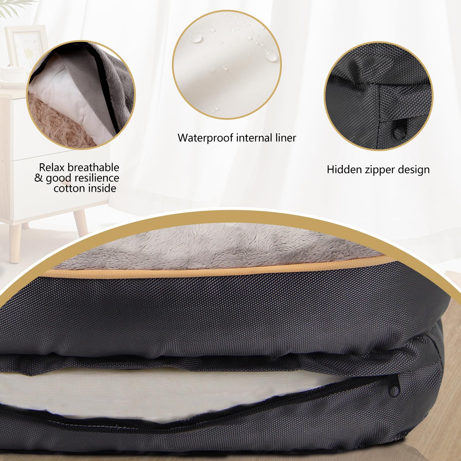 JOYELF dog bed hidden zipper design creates sleek look while protecting memory foam