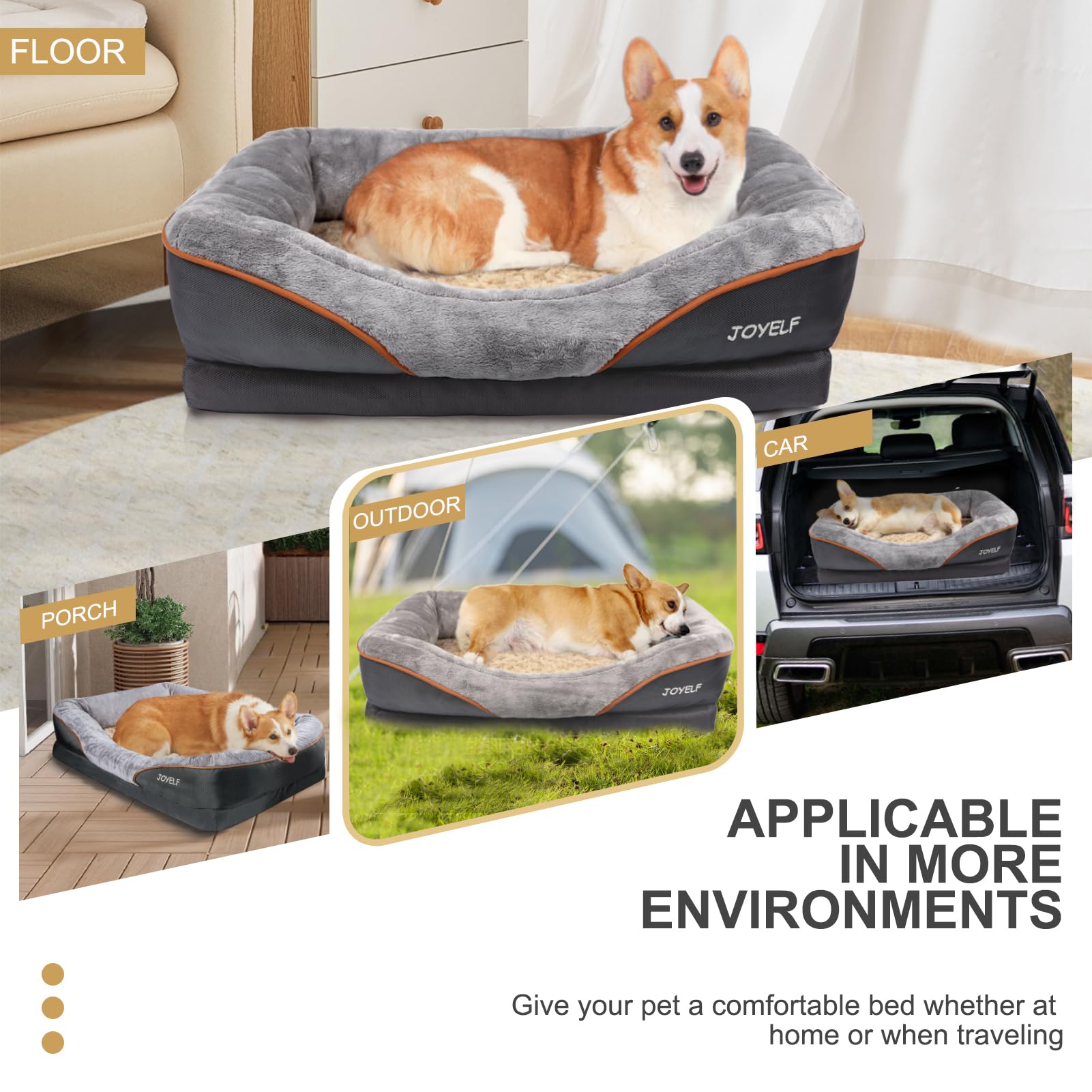 JOYELF memory foam dog bed inner liner protects foam from spills