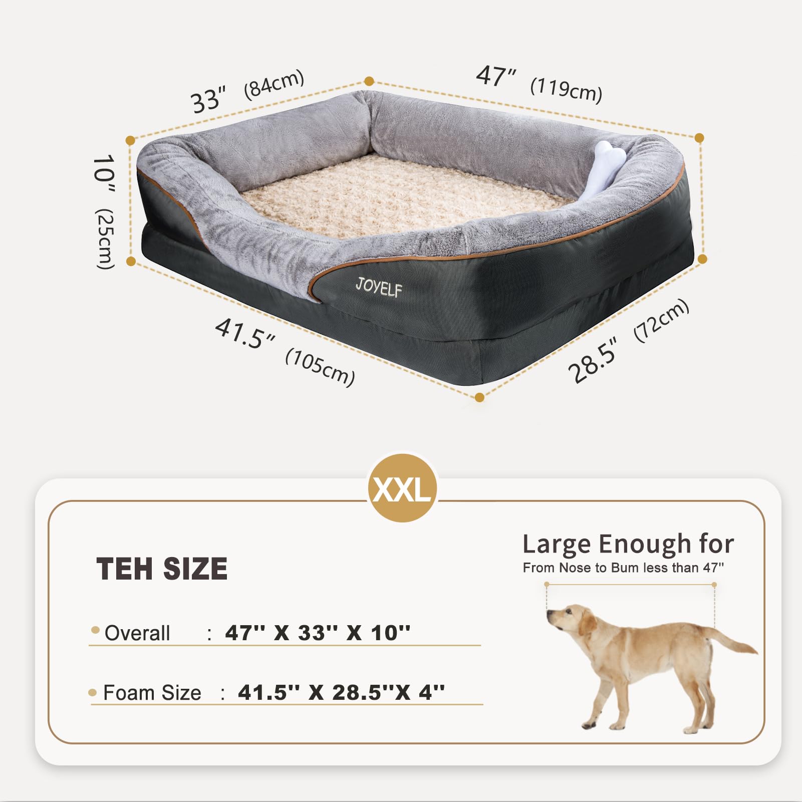 JOYELF XXLarge bed side detail showing plush bolster supports neck and shoulders