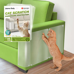 Joyeux Daily 12-pack clear cat scratch protectors on a couch corner for furniture defense