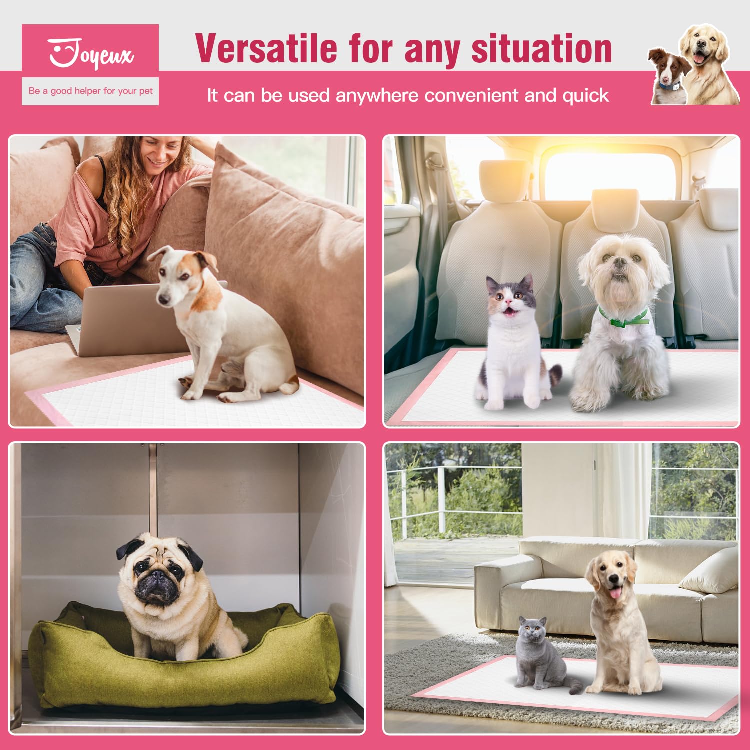 Joyeux extra large puppy pads box contents display shows 40-count packaging.