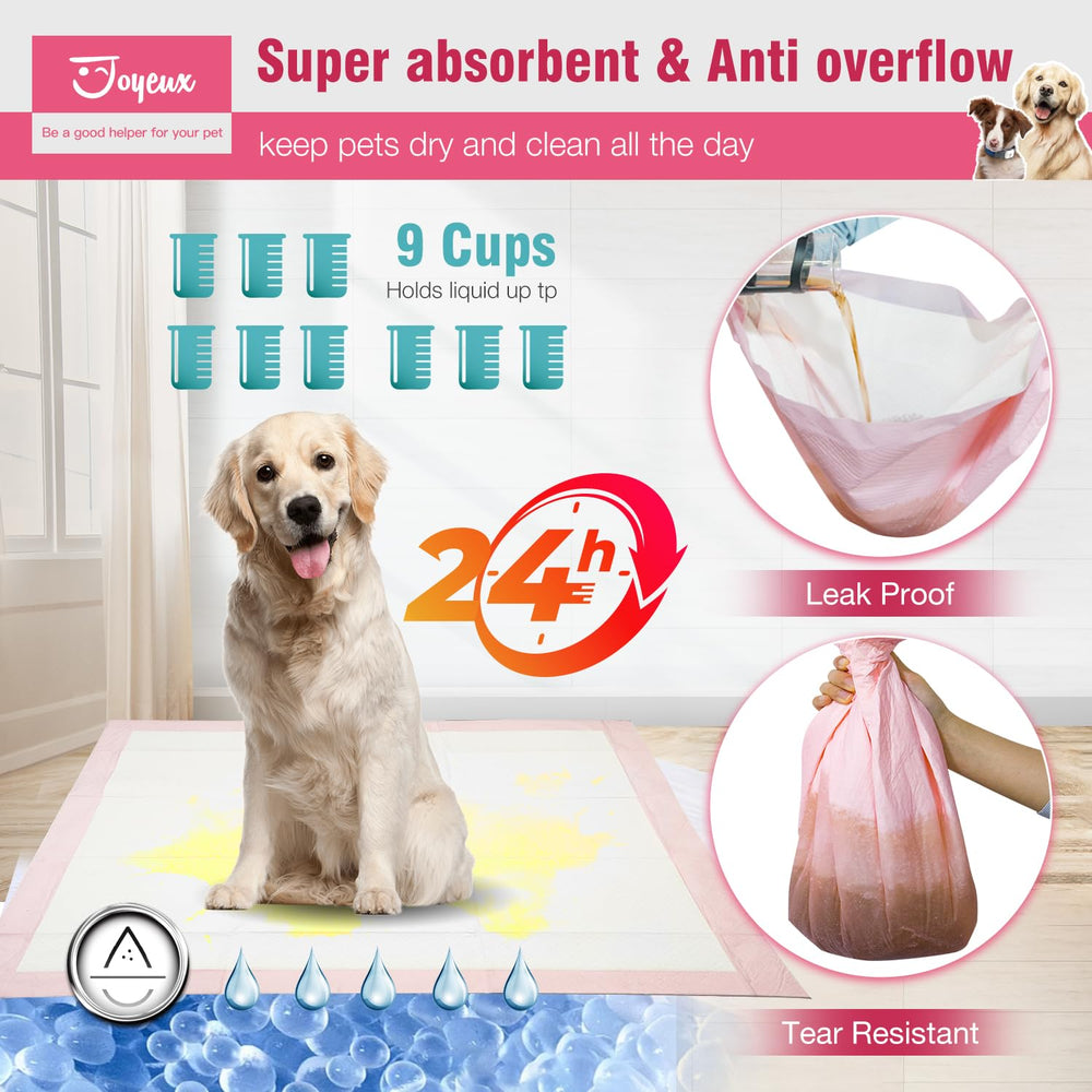 Joyeux extra large puppy pads quick-dry surface emphasizes rapid moisture wicking.