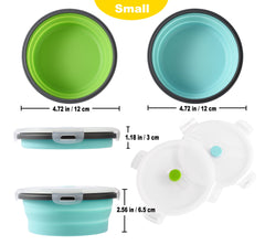 Joyinjojo collapsible bowls with lids open for quick water and snacks on walks.