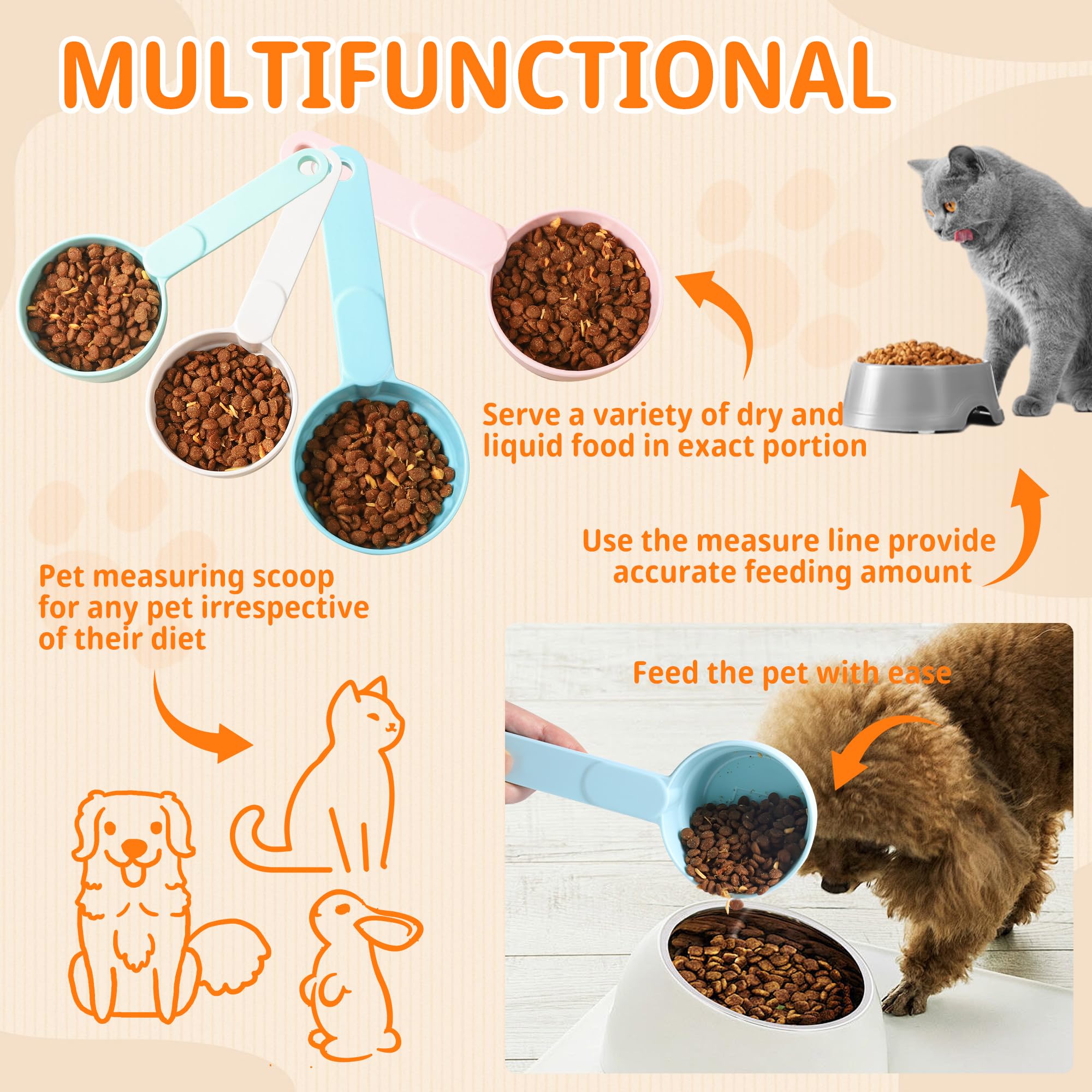 Joyinjojo dog cat food scoop features a hanging hole for tidy storage.