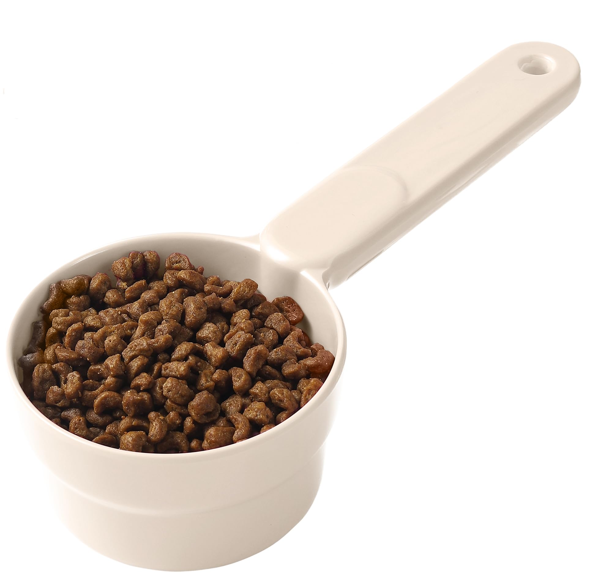 Joyinjojo dog cat food scoop shows measurement markings for precise portions.