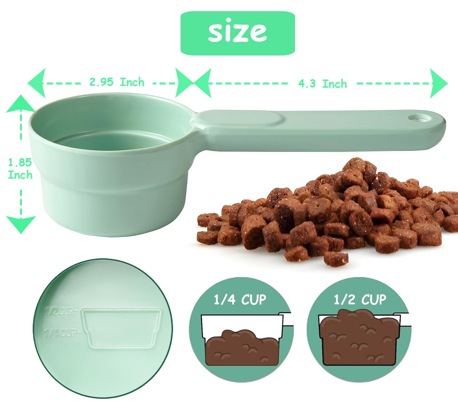 Joyinjojo long-handle pet food scoop eases scooping from bags