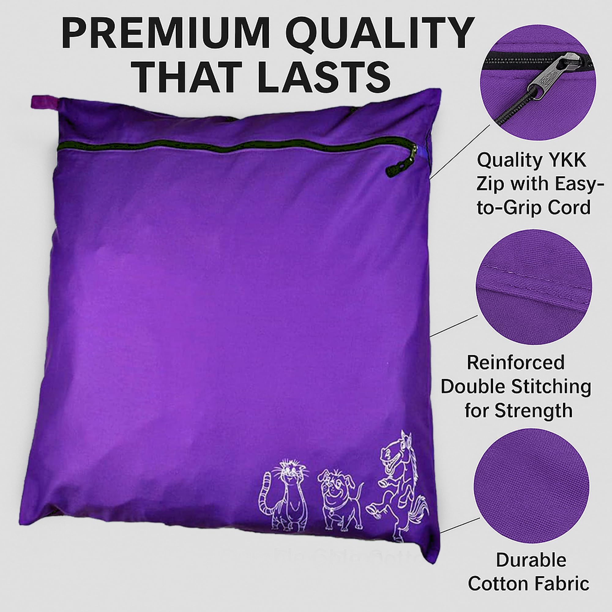 Joymaney Pet Laundry Bag loaded with dog coats and horse rugs.