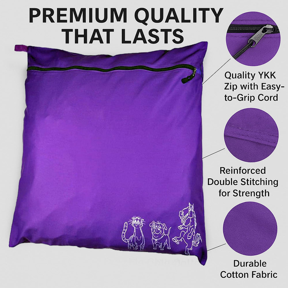 Joymaney Pet Laundry Bag loaded with dog coats and horse rugs.