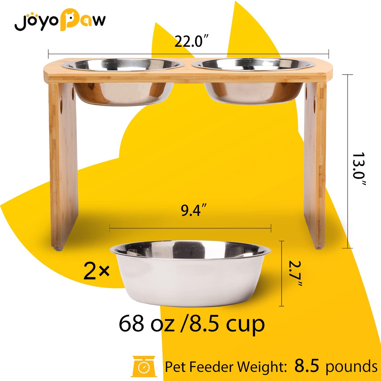 JOYOPAW bamboo-dog-feeder-stand highlights eco-friendly, durable feeding for pets.