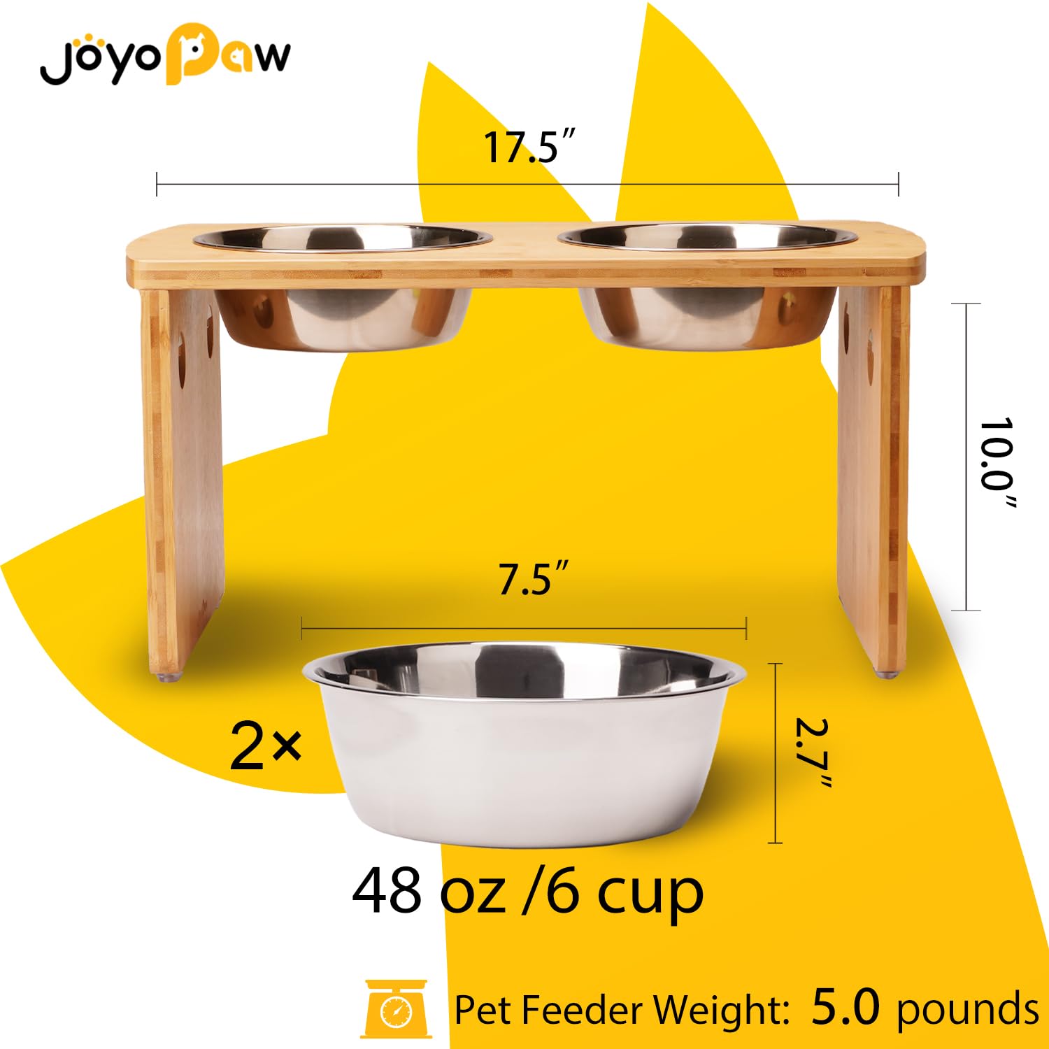 JOYOPAW bamboo raised feeder closeup highlighting sturdy, stable design.