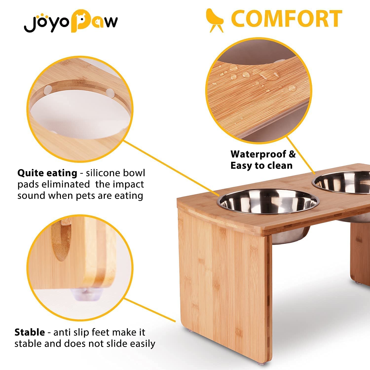 JOYOPAW stainless steel bowls close-up for easy cleaning arguments.