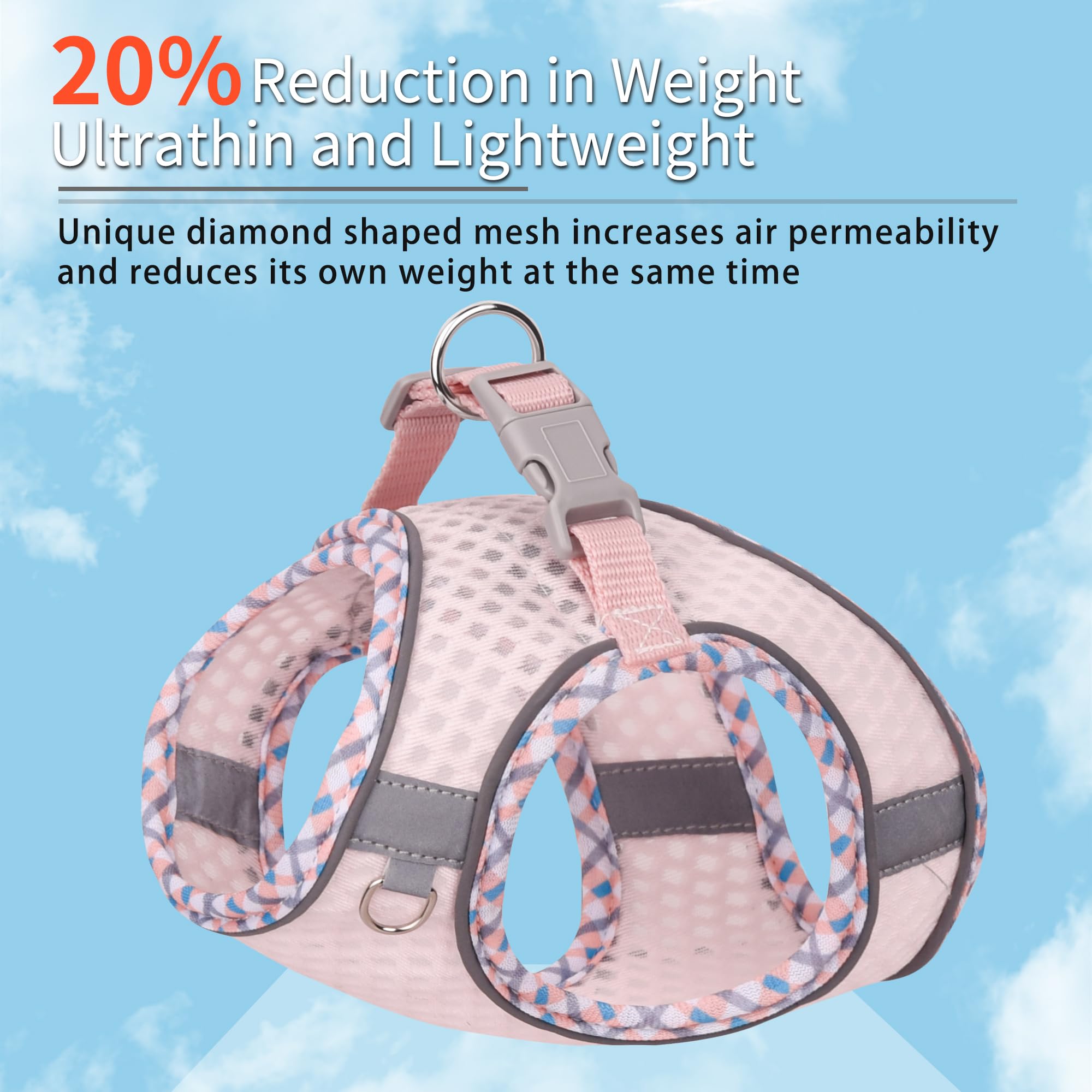 JOYPAWS Tiny Dog Harness Pearl Pink XXXS reflective stripes boost visibility during dusk.