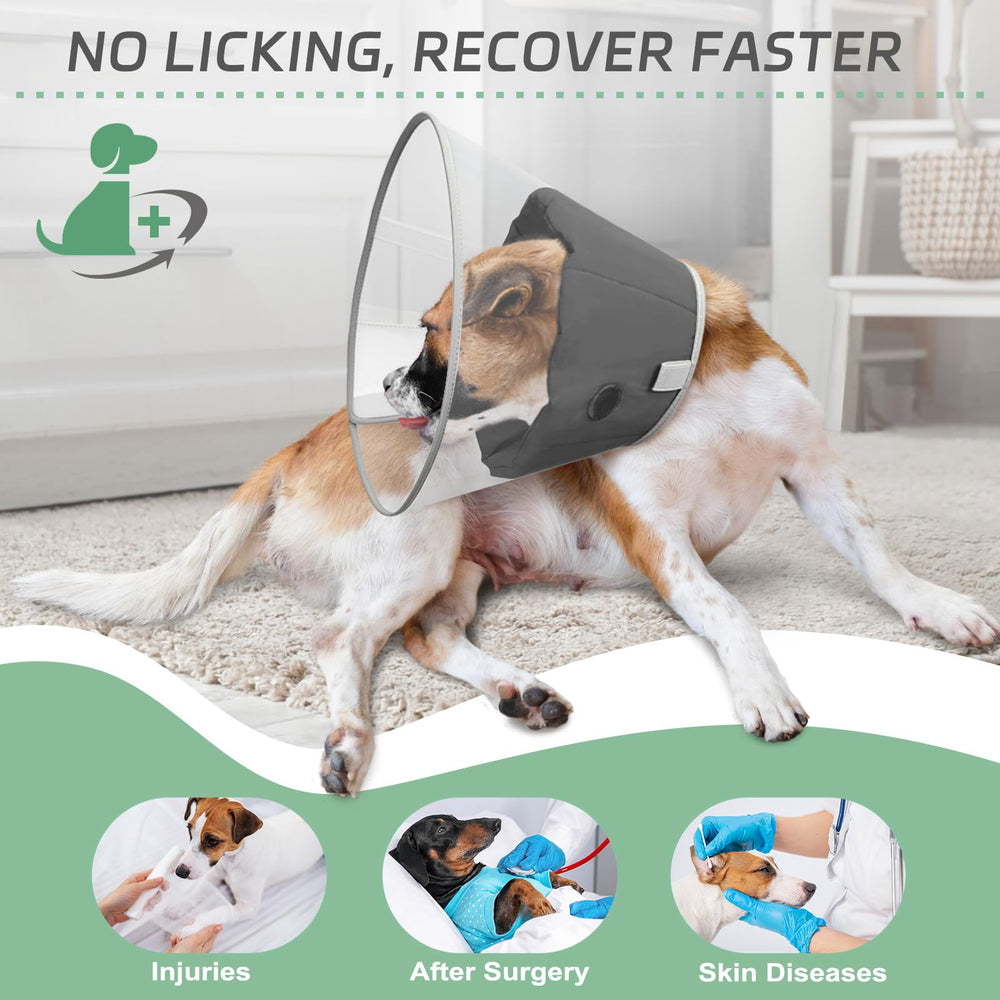 Joypig dog cone jet black side profile demonstrates secure fit for various dogs