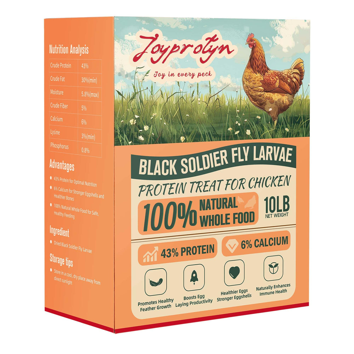 Joyprotyn dried BSFL larvae 10lb bag for easy, protein-rich poultry feeding
