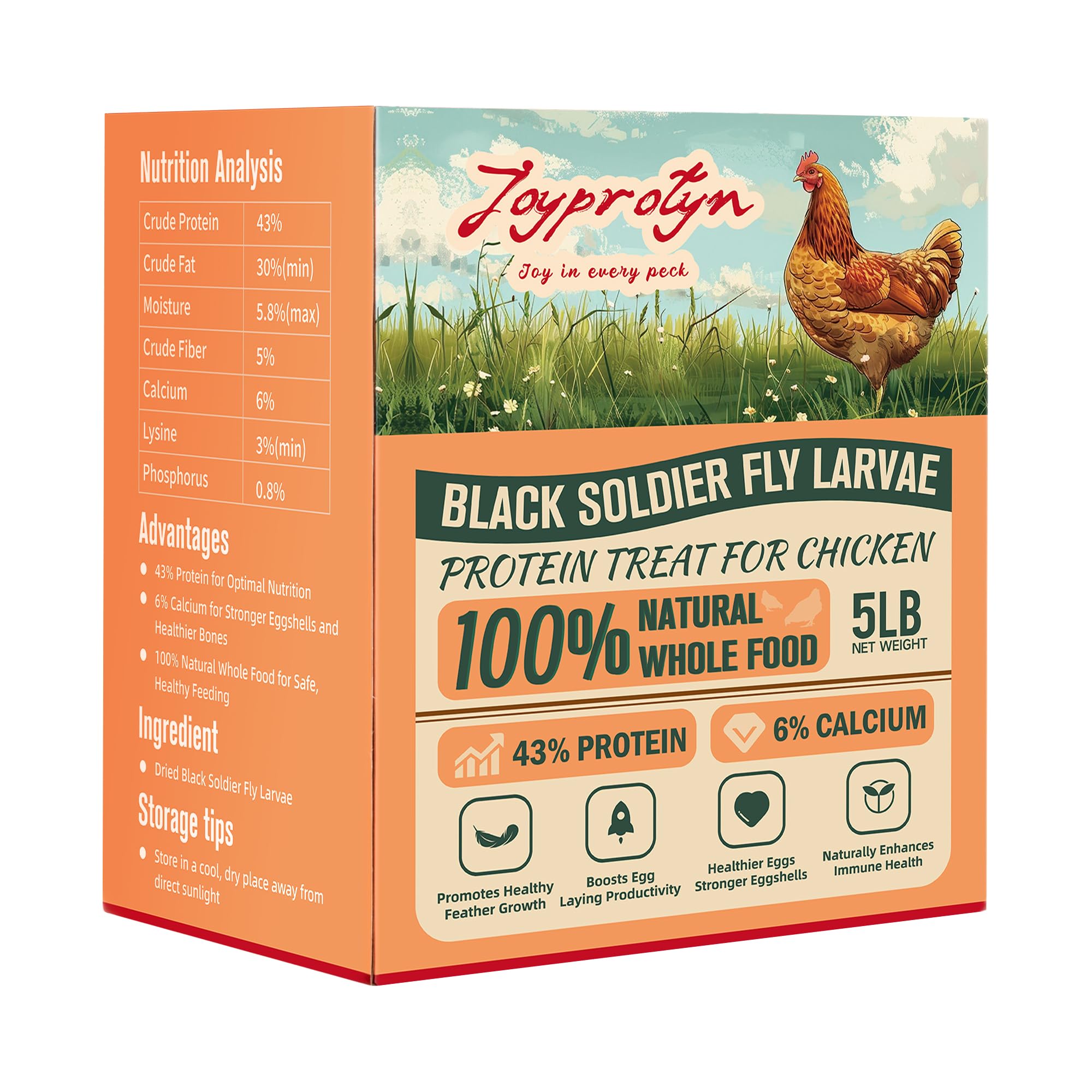 Joyprotyn 5lb BSFL dried larvae bag front showing premium poultry feed