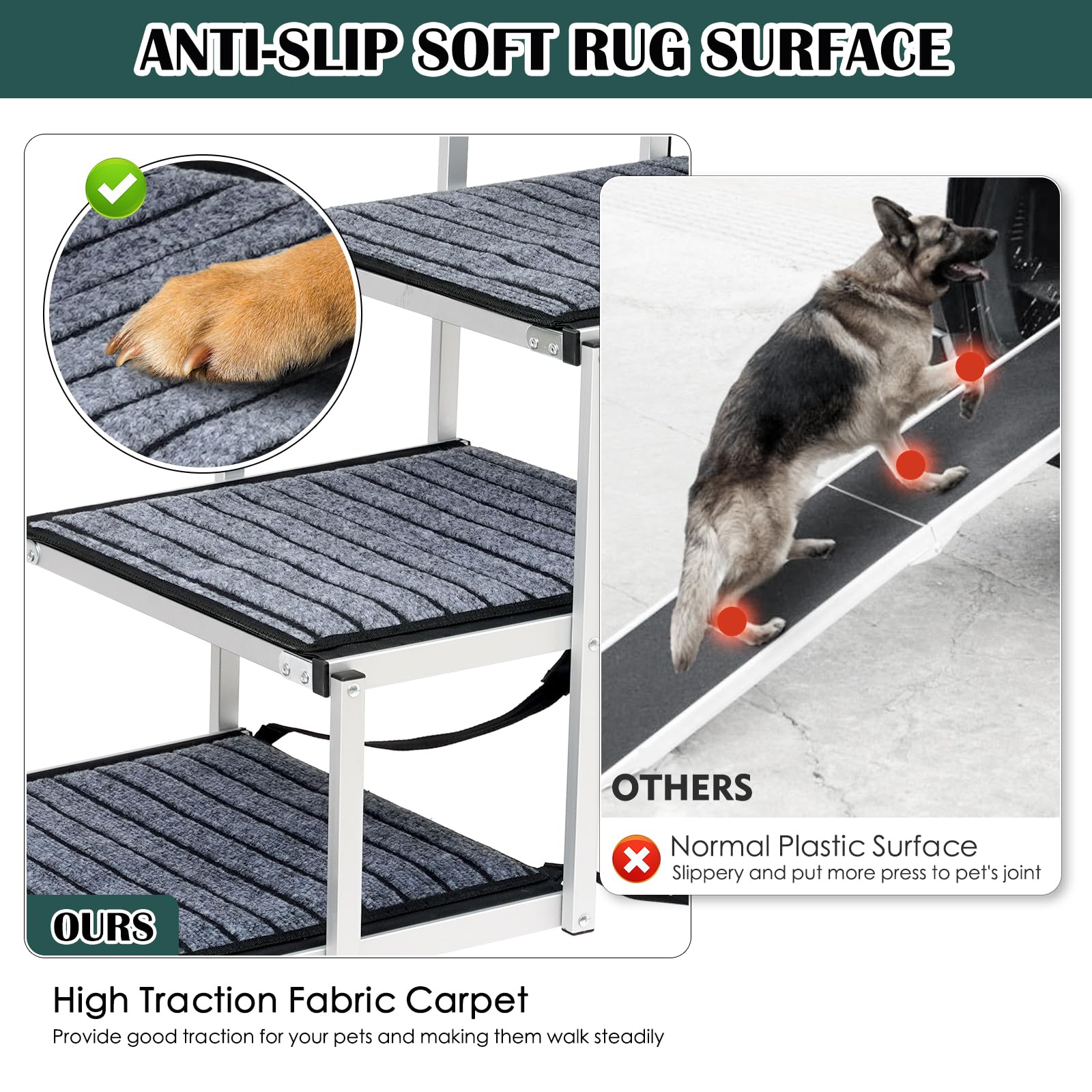 Joyrally dog ramp anti-slip surface helps pets walk confidently.