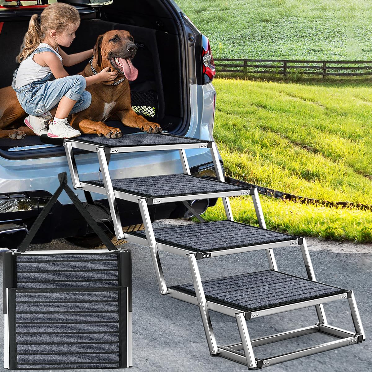 Joyrally dog ramp car wide 4 steps offers stable car access for large dogs.