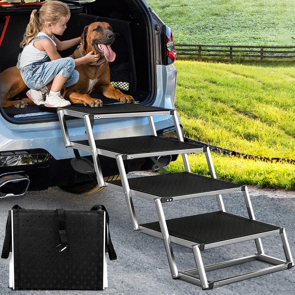 Joyrally dog ramp extra-wide four-step design supports large dogs during loading.