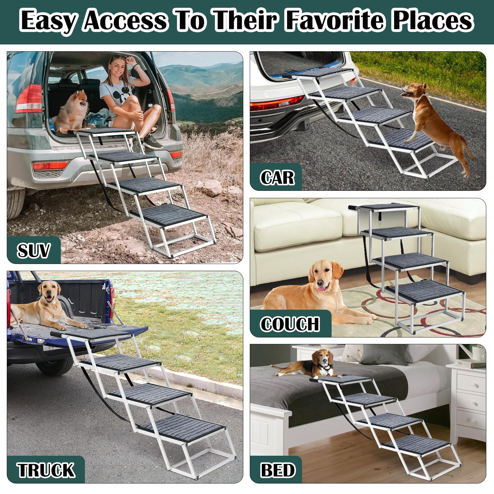 Joyrally four-step dog stairs aid high bed and couch reach.
