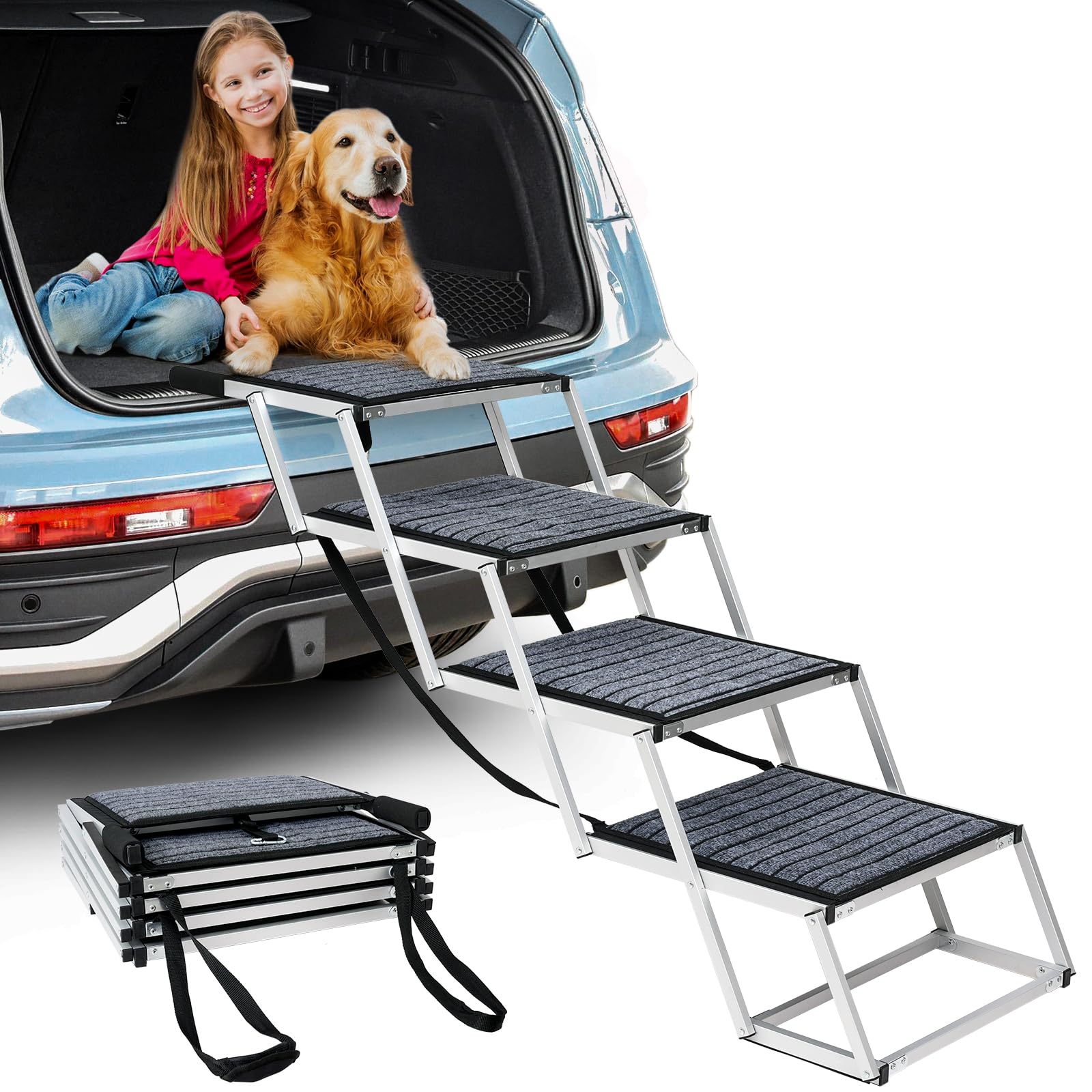 Joyrally lightweight dog ramp weighs 14 lbs for easy handling.