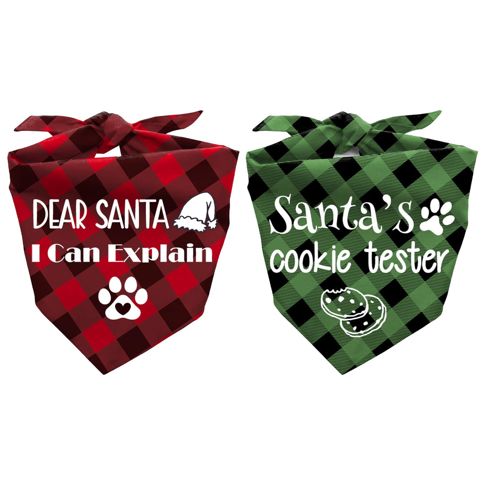 Joyriza Christmas dog bandana Dear Santa red plaid setup for festive pet photos