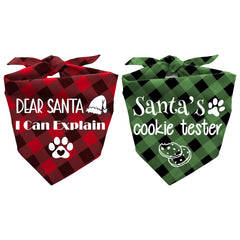 Joyriza Christmas dog bandana Dear Santa red plaid setup for festive pet photos