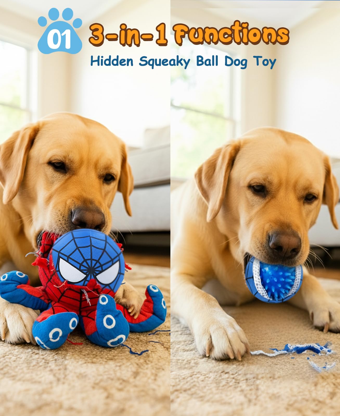JoySolar dog tearing action demonstrates the tear-apart reveal during play.