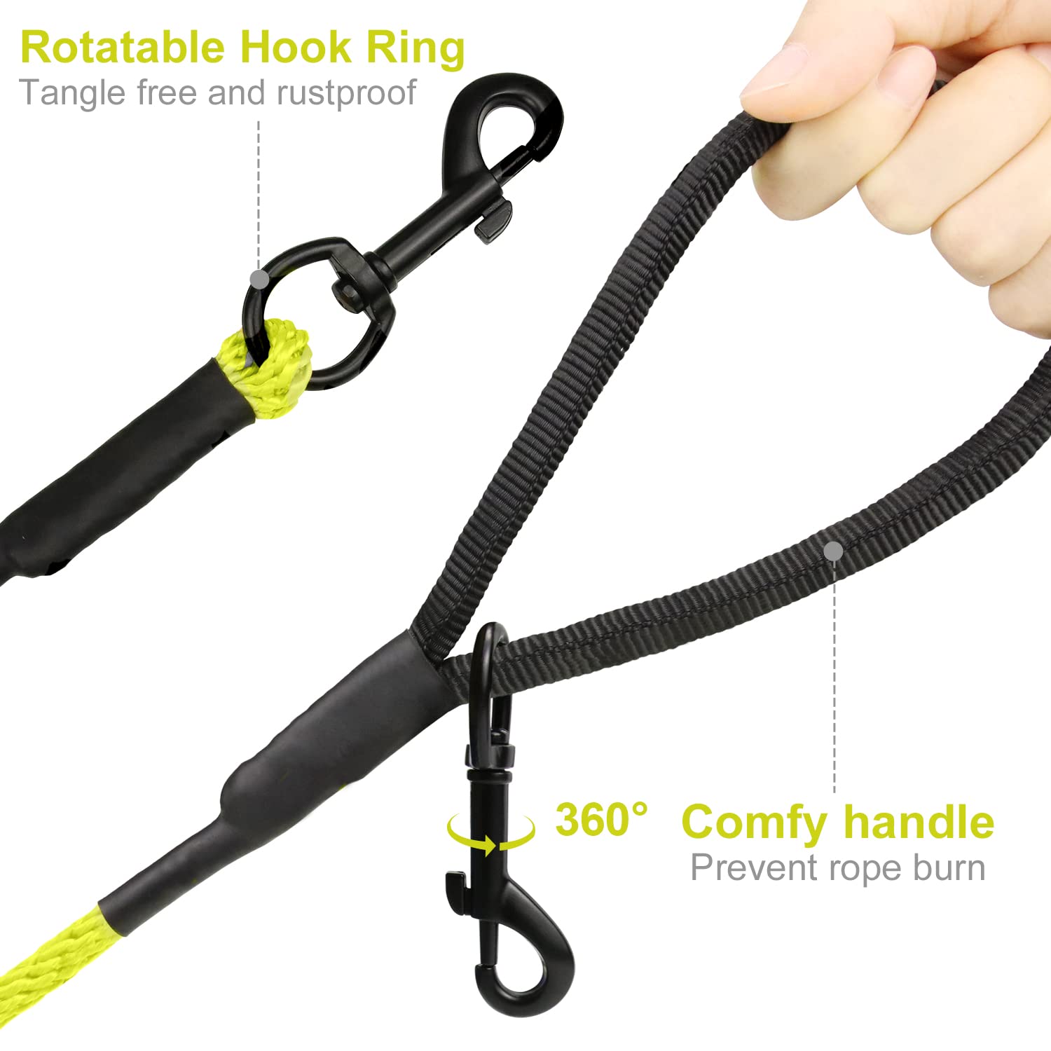 Joytale 360-degree swivel hook dog leash for unrestricted, tangle-free movement.